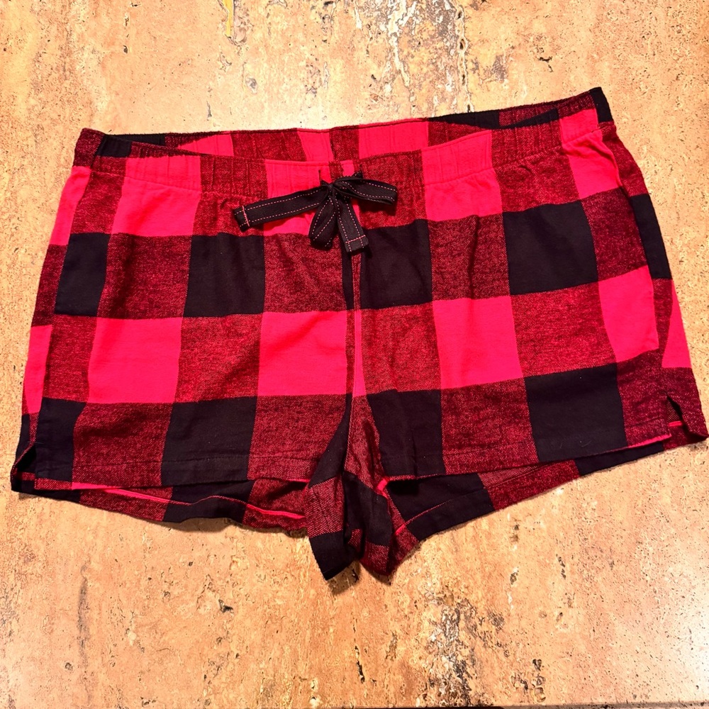 Old Navy Buffalo Plaid Red Black Flannel Boxer Pajama Shorts Womens XL
